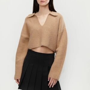 Oak + Fort Taupe Caramel Collared Sweater S SMALL